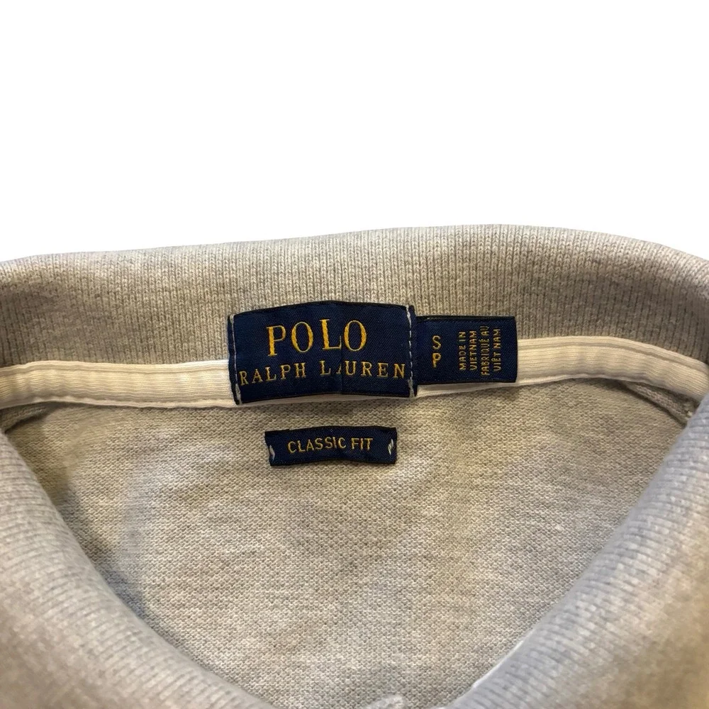 Polo Ralph Lauren Mens Grey Patchwork Graphic Varsity Polo Shirt Small Classic